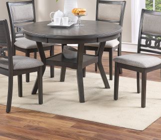 Dining Room Furniture Gray Oak Rubber wood MDF Round Table 1pc Table w Shelve