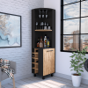 Kaia Corner Bar Cabinet, Two Shelves, Ten Built-in Wine Rack, Single Door Cabinet, Two interior Shelves, -Black / Pine