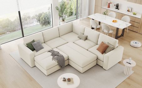 121.3" Sectional Couch Sofa Bed Modular Sofa with Two Movable Ottomans for Living Room (Old SKU:N719S001640A), Beige