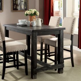 Antique Black Bold Distressed 1pc Counter Height Dining Table Dining Room Furniture Center Beam for Support / Footret