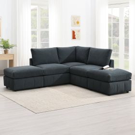 [VIDEO provided][New]93"Modern Sectional Sofa with Vertical Stripes,5-Seat Armless Couch Set with Convertible Ottomans,Various Combinations