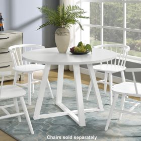 Edo Contemporary Round Dining Table, Trestle Base, White Finish