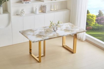 Luxurious Faux Marble MDF Dinning Table for 6 or 8, Rectangular 70.9"L*35.4"W*29.8"H, Thick and solid Stainless Steel Legs, Durable sturdy