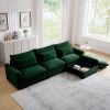 Corduroy Sectional Sofa, L Shaped Couch with Storage Footstool and 3 Pillow, Sectional Couch for Living Room Apartment, Green