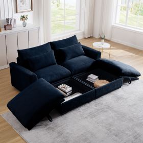 Corduroy Two-Seater Sofa with 2 Storage Footrest, 2 Seater Sectional deep seat sofa,Comfy Couches for Living Room ,Bule Sofa