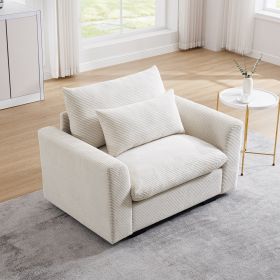 Beige Corduroy Deep Seat Single Sofa Accent Chair,Deep Seat Couch with Waist Pillow for Living Room/Apartment/Office