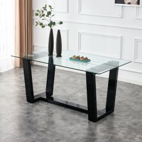 Seating 6-8 people, this modern, minimalist rectangular dining table features a tempered glass top and a sleek black MDF stand. Suitable for kitchen