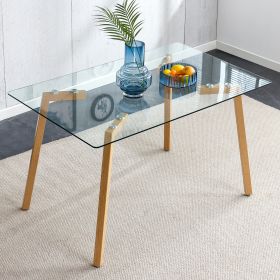 Glass dining table modern minimalist rectangle, suitable for 4-6 people, equipped with 0.31 "tempered glass tabletop and metal legs, writing desk