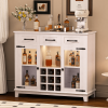 42" Modern Farmhouse Sideboard Buffet Coffee Bar Cabinet Storage Cabinet with LED Charging Station, Wine & Glass Rack,3 Drawers, for Kitchen