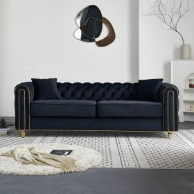 86'' W Luxury Modern Tufted Sofa with 2pcs of toss pillows for Living Room ,Bedroom,Black Color