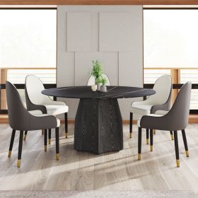 59.05" Round Marble Dining Table With Black Textured Solid Wood Base, Artificial Marble for 6-8 People, Dining Room/Living Room Kitchen Dining Table