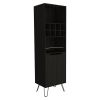 Manhattan TallL Bar Cabinet, Eight Built-in Wine Rack, Two Cabinets With Single Door -Black