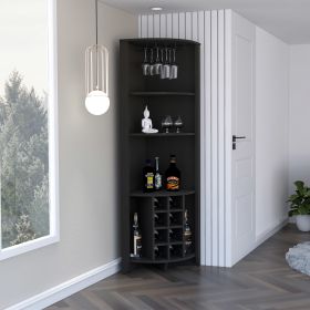 Essential Corner Bar Cabinet , Three Shelves, Eight Built-in Wine Rack, Two Side Shelves Black