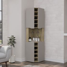 Obregon Corner Bar Cabinet, Ten Built-in Wine Rack, Single Door Macadamia / Taupe