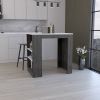 Kitchen Island, Kitchen Bar Table 36" H, 3-Side Shelves, Smokey Oak / Ibiza Marble Color Finish