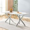 Large Modern Minimalist Rectangular tempering glass Dining Table for 6-8 with 0.39" tempering glass Tabletop and Metal Legs