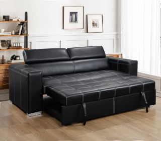 88 Inch Convertible Sofa Couch with Pull Out Bed, Modern Lounge Sleeper Sofa Set with Adjustable Headrest, Sofa Bed Furniture for for Living Room