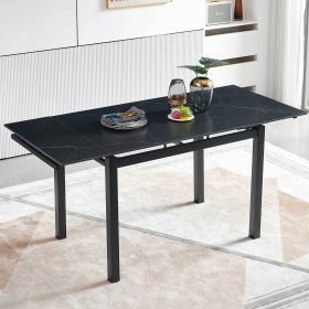 Black Ceramic Modern Rectangular Expandable Dining Room Table For Space-Saving Kitchen Small Space -Table