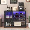 Bar Cabinet,Wine Bar Cabinet,Liquor Storage Credenza,Sideboard with Wine Racks & Stemware Holder,With UAB socket,Metal bracket,placed in family bars