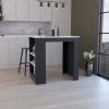 Kitchen Island, Kitchen Bar Table 36" H, with 3-Side Shelves, White, Wengue/ Ibiza Marble Color Finish