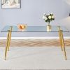 Modern rectangular glass dining table, suitable for 4-6 people, with tempered glass countertop and gold metal legs, writing desk, suitable for kitchen