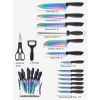 Knife Set, 16 Pieces Rainbow Titanium Coating Cutlery Set No Rust Knife Block with Serrated Steak Knives