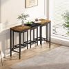 Modern Design Kitchen Dining Table, Pub Table, Long Dining Table Set with 3 Stools, Convenient Hanging Stool Design, Natural+Black