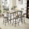 Pub High Dining Table 7 Piece Set, Industrial Style Pub Table, 6 PU Leather Bar Chairs for Kitchen Breakfast Table, Living Room, Bar, Rustic Grey