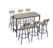 Pub High Dining Table 7 Piece Set, Industrial Style Pub Table, 6 PU Leather Bar Chairs for Kitchen Breakfast Table, Living Room, Bar, Rustic Grey