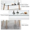 Modern Minimalist Rectangular Glass Dining Table for 4-6 with 0.31" Tempered Glass Tabletop and Silver Chrome/Wood color Coating/Black Coating Metal L