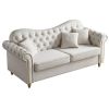 82.68'' Mid Century Modern Velvet Couch Chesterfield Sofa for Living Room,Hotel,Guest Room,Waiting Room, Beige Color