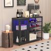 Bar Cabinet,Wine Bar Cabinet,Liquor Storage Credenza,Sideboard with Wine Racks & Stemware Holder,With UAB socket,Metal bracket,placed in family bars