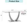 Large modern minimalist rectangular glass dining table for 6-8 people with 0.4 "tempered glass table top and silver metal stand for kitchen