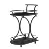 Black 2-Tier Bar Cart, Slide Bar Serving Cart, Retro Style Wine Cart for Kitchen, Beverage Cart with Wine Rack and Glass Holder