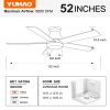 YUHAO 52 in. Indoor Integrated LED Matte Black Low Profile Ceiling Fan with Reversible DC Motor and 5 Plywood Blades