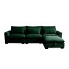 Corduroy Sectional Sofa, L Shaped Couch with Storage Footstool and 3 Pillow, Sectional Couch for Living Room Apartment, Green