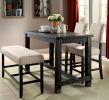 Antique Black Bold Distressed 1pc Counter Height Dining Table Dining Room Furniture Center Beam for Support / Footret