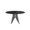 53" Round Marble Dining Table with Silver Stainless Steel Design Base, Artificial Marble for 6 People, Dining Room/Living Room Kitchen Dining Table