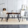 One table and 4 light gray PU chairs. Rectangular tea brown glass dining table, tempered glass tabletop and black metal legs, suitable for kitchen