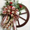 1pc Christmas Red Wagon Wheel Wreath, Front Door Reusable Vintage Xmas Garland, Artificial Flower Funny Outdoor Indoor Xmas Tree Decor