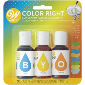 Wilton 3-Piece Color Right Concentrated Food Coloring Set, 1.92 oz. (Blue, Yellow, Orange)