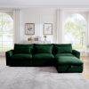 Corduroy Sectional Sofa, L Shaped Couch with Storage Footstool and 3 Pillow, Sectional Couch for Living Room Apartment, Green