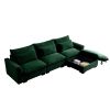 Corduroy Sectional Sofa, L Shaped Couch with Storage Footstool and 3 Pillow, Sectional Couch for Living Room Apartment, Green