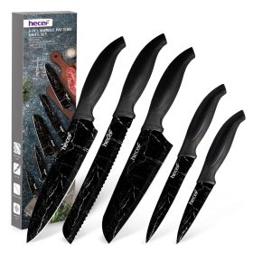 Hecef 5-Piece Kitchen Knife Set, Non-stick Marble Pattern Coated Sharp Stainless Steel Chef Knives