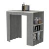 Kitchen Island, Kitchen Bar Table 36" H, 3-Side Shelves, Concrete Gray / Ibiza Marble Color Finish