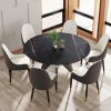 59.05" Round Marble Dining Table with Silver Stainless Steel Design Base, Artificial Marble for 6-8 People