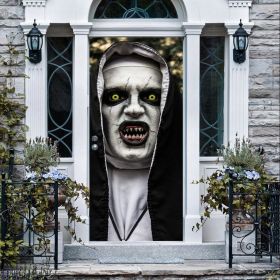 Halloween 3D Nun Door Stickers, 30 x 80 Inches Lifelike Ghost Door Wallpaper Sticker