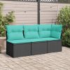 Patio Chair Armless with Cushions Black Poly Rattan