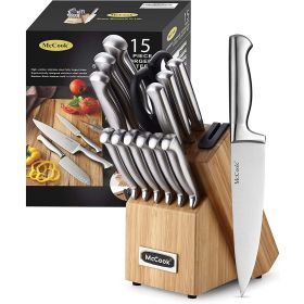 McCook 15-Piece Stainless Steel Knife Set,MC19 Knife Block Set with Built-in Sharpener,Chef Knife for Home