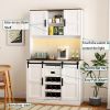 Farmhouse Bar Cabinet with Sliding Barn Door, Large Kitchen BuffetRustic Coffee Bar Sideboard Table,White